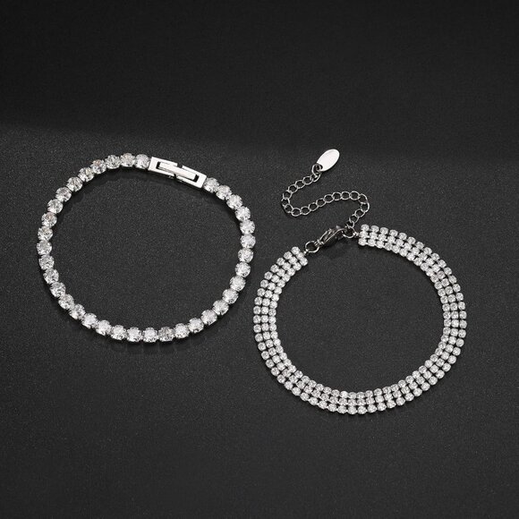 18K Gold Plated CZ Love Bangle Bracelet Set - Hypoallergenic & Adjustable - Picture 5 of 6